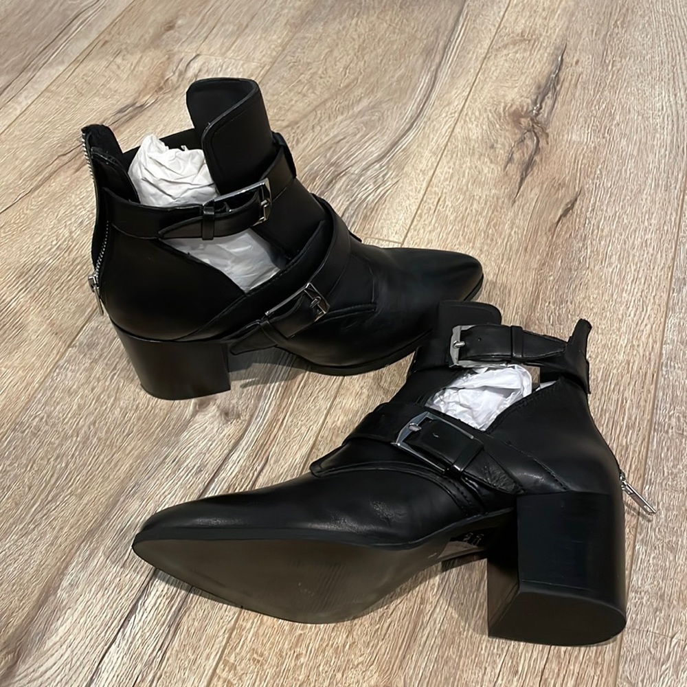 Black Leather Boots with Cutouts